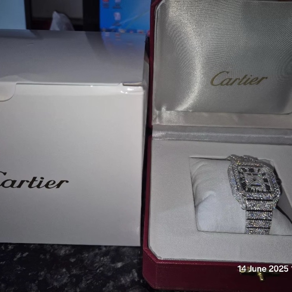 Cartier Silver Diamond-Encrusted Timepiece